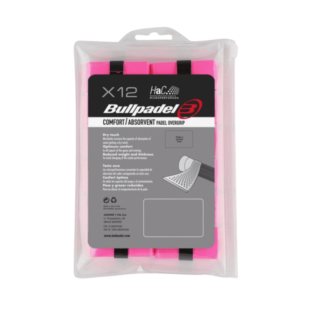 Bullpadel Comfort Absorvent Pack of 12 Pink Padelio Overgripai Padel Pop