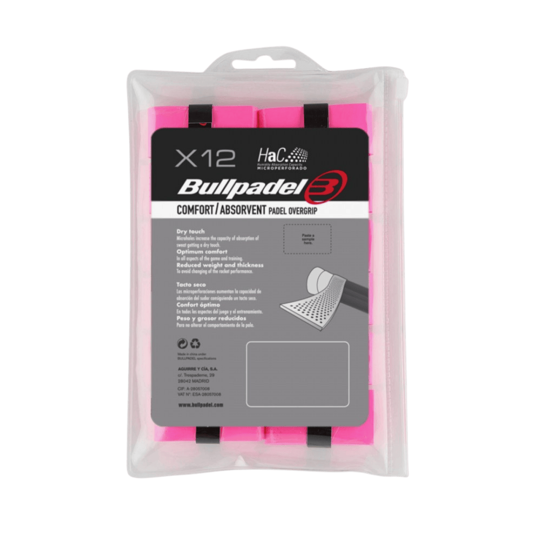 Bullpadel Comfort/Absorvent Pack of 12 Pink Padelio Overgripai Padel Pop
