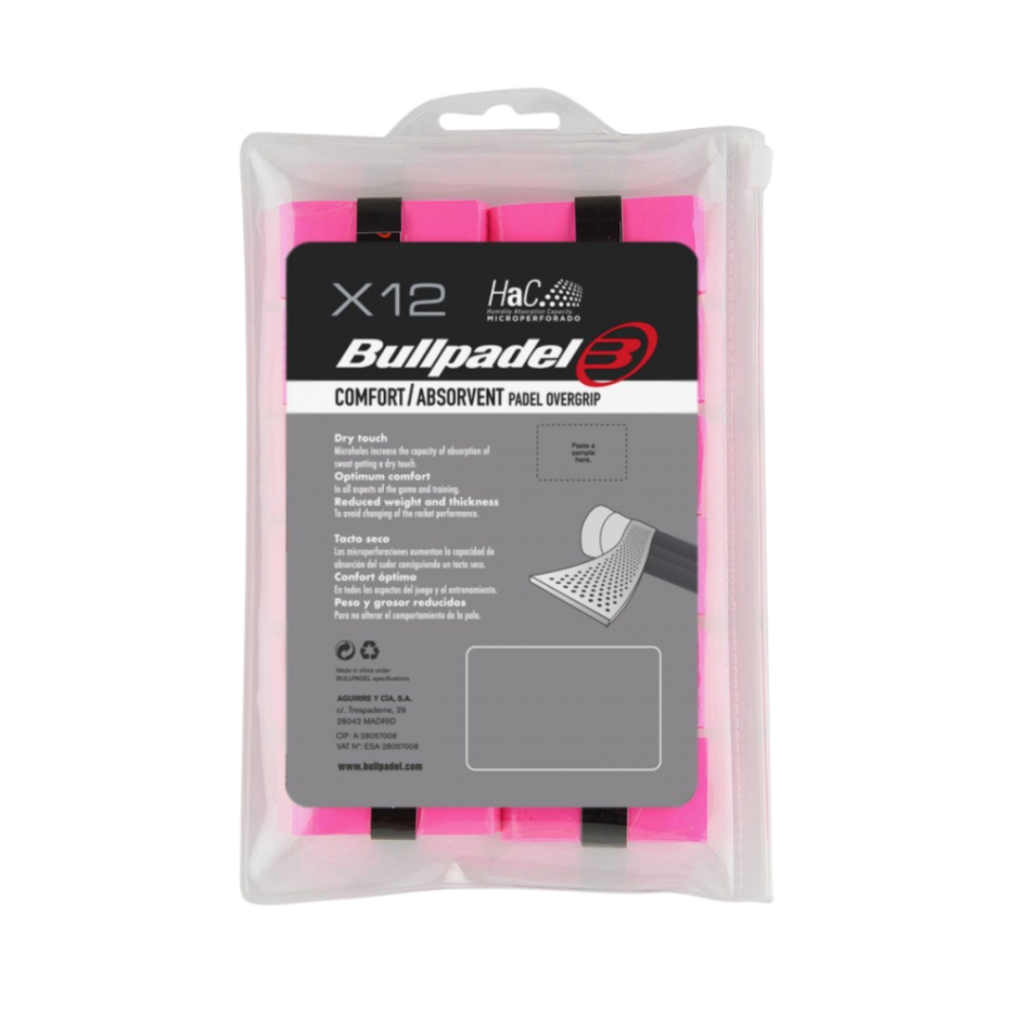 Bullpadel Comfort/Absorvent Overgrips Pack Of 12 Pink